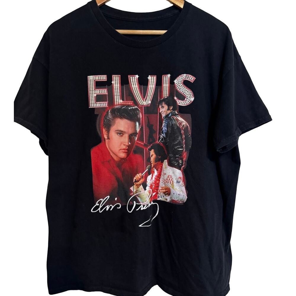 T-Shirt Mens Crewneck Heavy Cotton Elvis Presley Graphic Tee Black